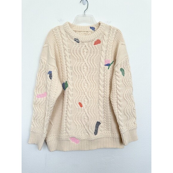 Ader Error Chunky Knit Patchwork Wool Cable Knit Sweater Ivory White Mens Medium